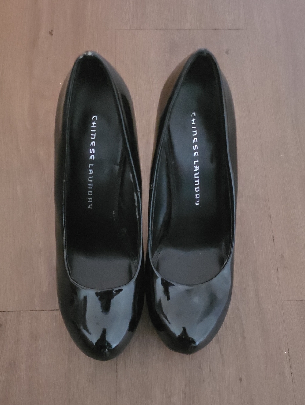 Chinese Laundry Black Patent Round-Toe Pumps